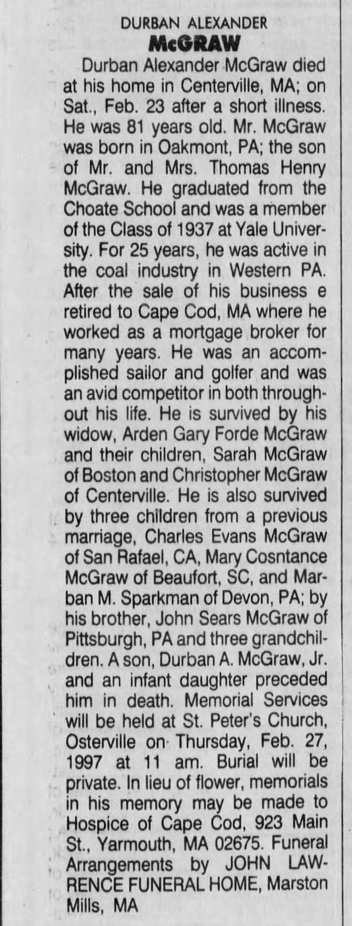 Obituary for Durban McGraw