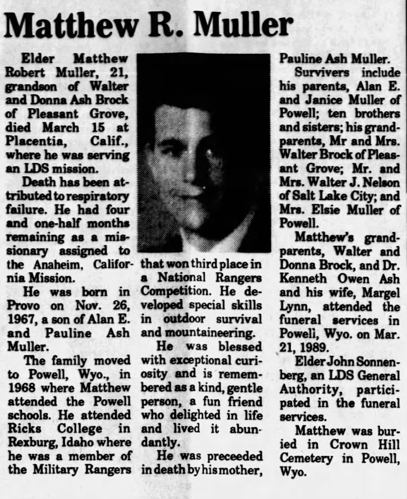 Matthew Robert Muller Obituary