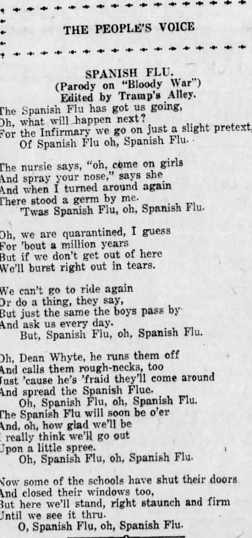 Spanish Flu Poem 1918