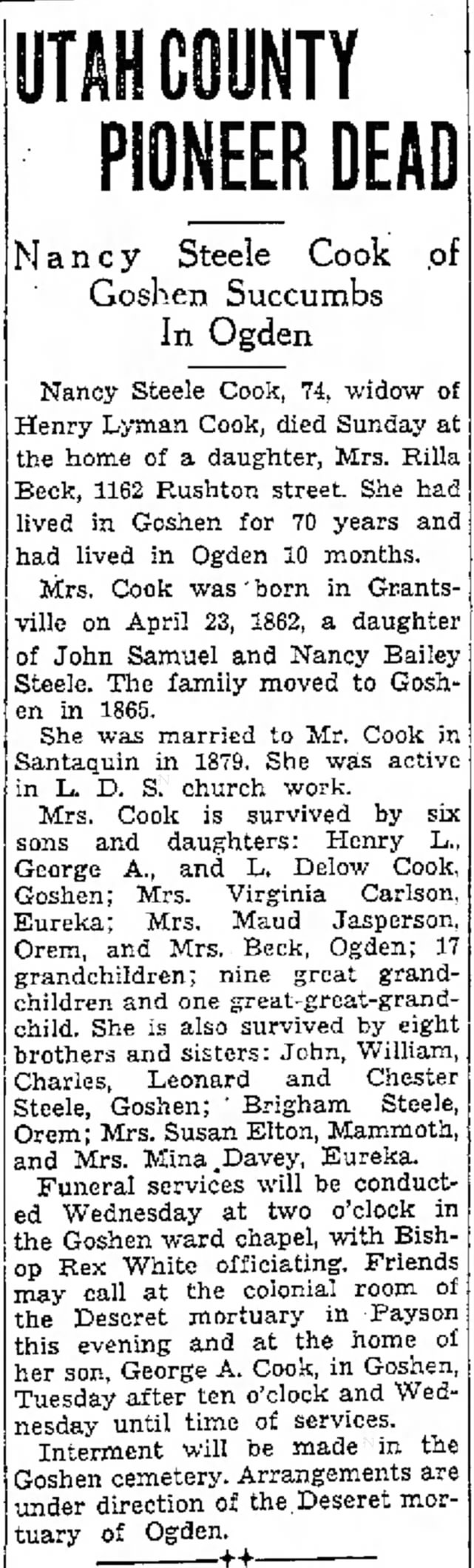 Cook, Nancy Steel Obituary