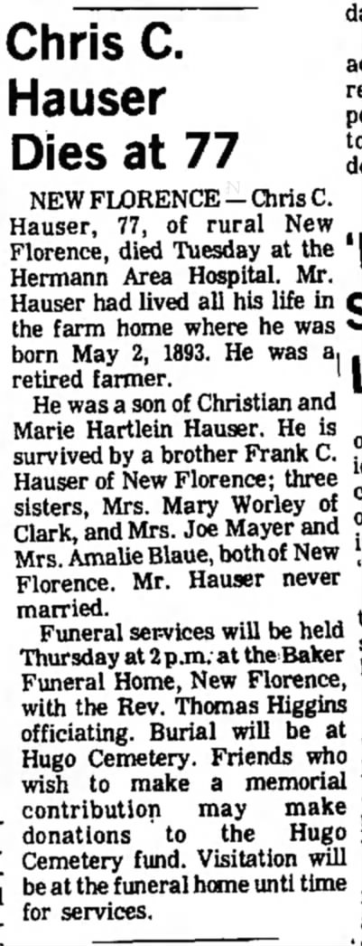 Chris C Hauser Obituary