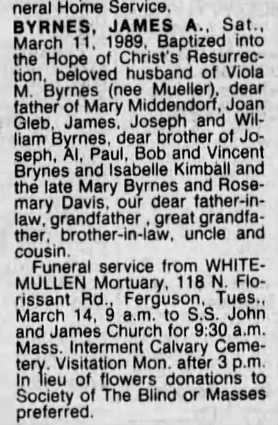 Byrnes, James A. Jr. -Obit March 14, 1989 St. Louis Post-Dispatch 4B Main Edition