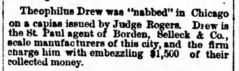 Drew, Theophilus III- Embezzling- The Worthington Advan Minnesota- 04 Dec 1844 Thru page 2 col 2