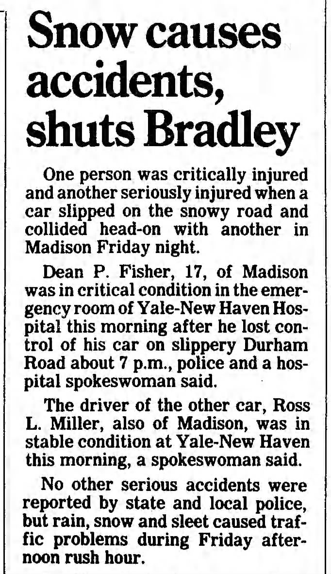 Stuck Fisher, Dean- Car Accident- Hartford Courant, 05 Mar 1988, Sat- page  C3 col 5