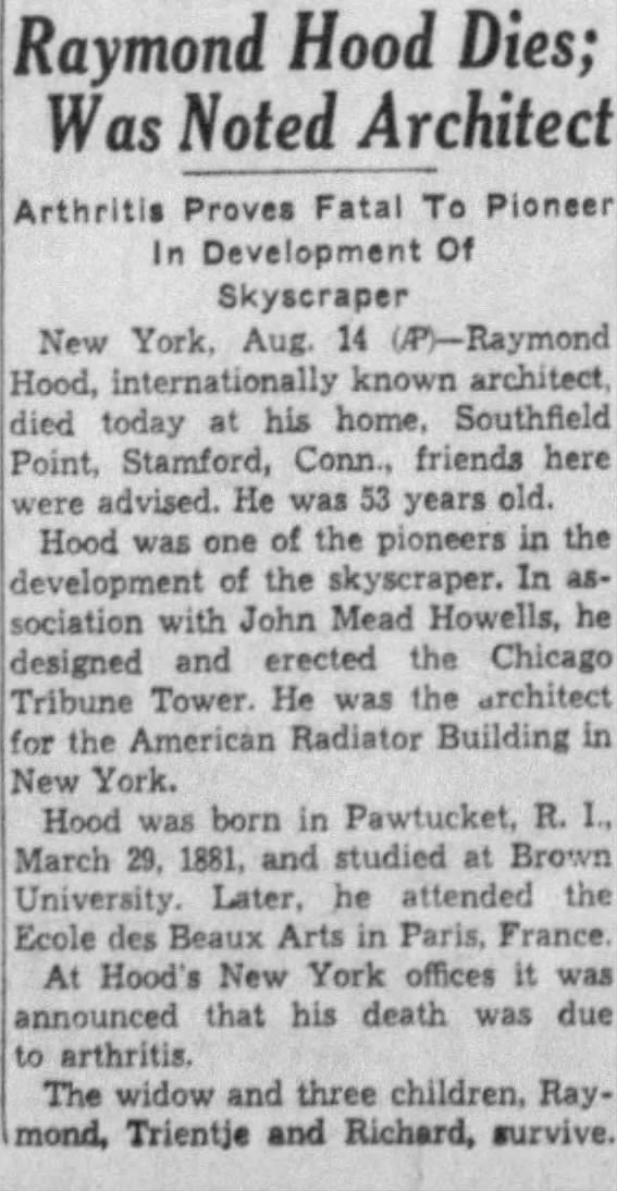 Obituary for Raymond Hood (Aged 53)