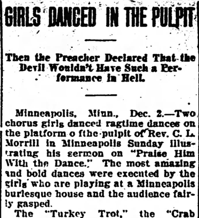 Chorus Girls Dance Ragtime in Minneapolis Church
