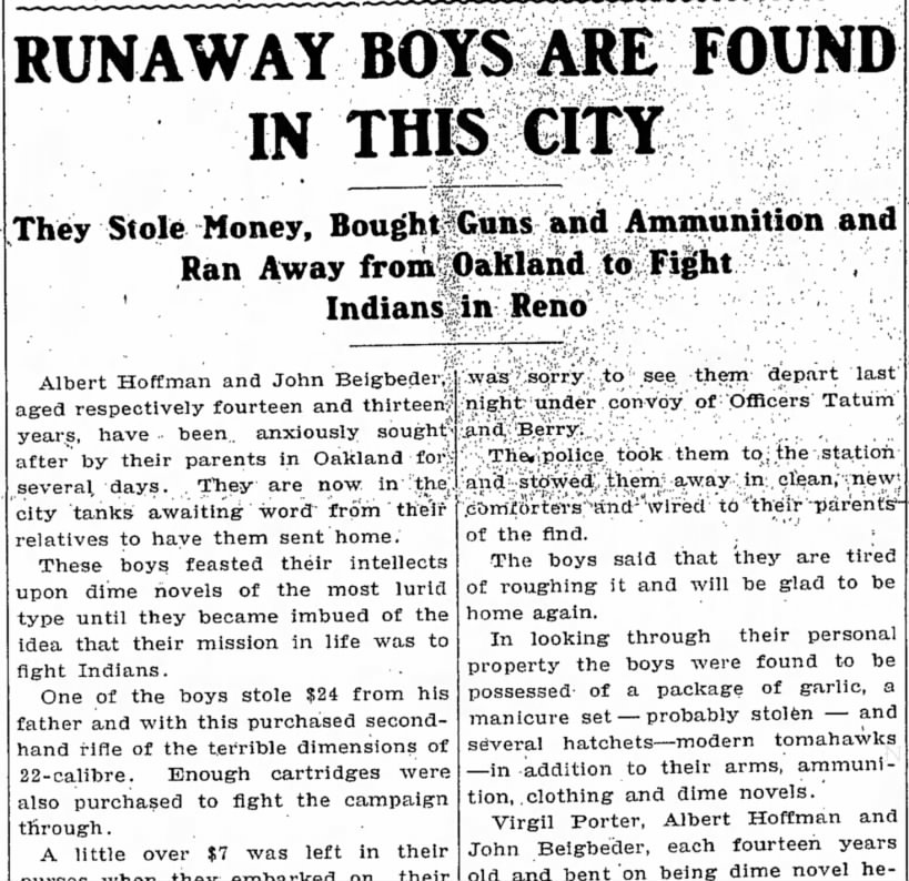 Boys Run Away Inspired by "Dime Novels of the Most Lurid Type" 
