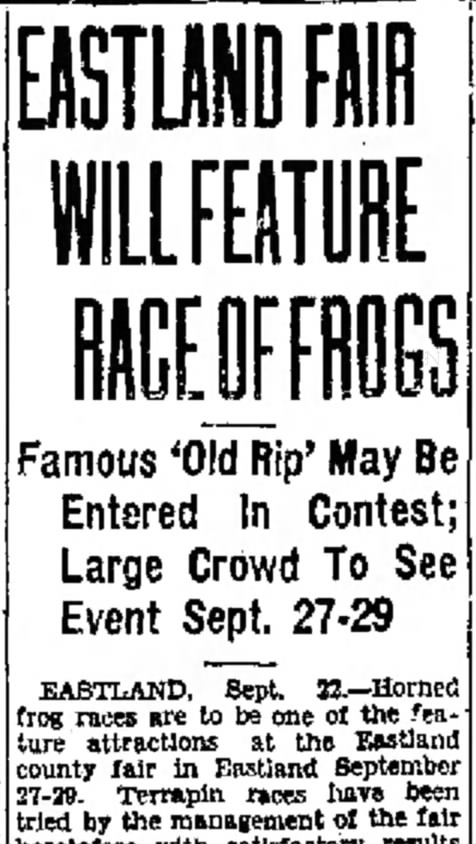 Fair to Feature Frog Race; Famous "Old Rip" May Be Entered
