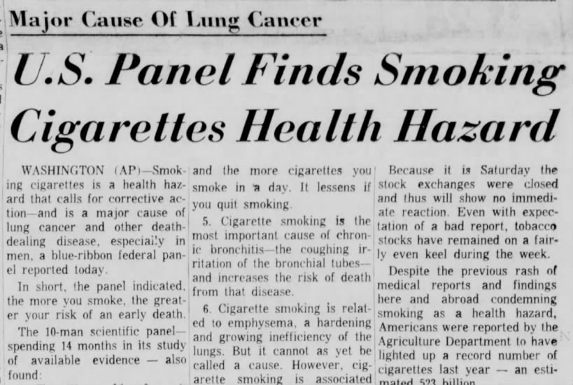 Landmark Surgeon General Report on the Health Hazards of Smoking