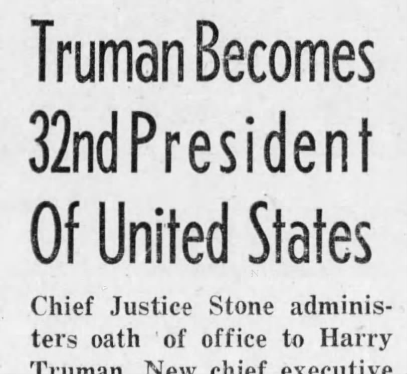 Truman President Following FDR's Death