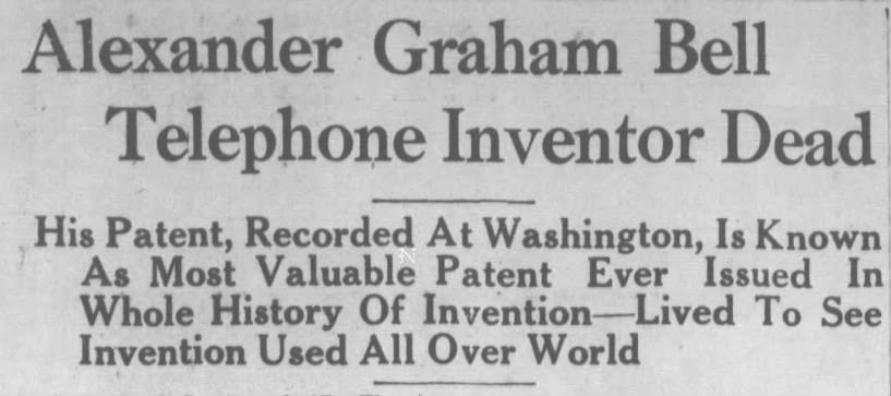 Alexander Graham Bell, Inventor of the Telephone, Dies