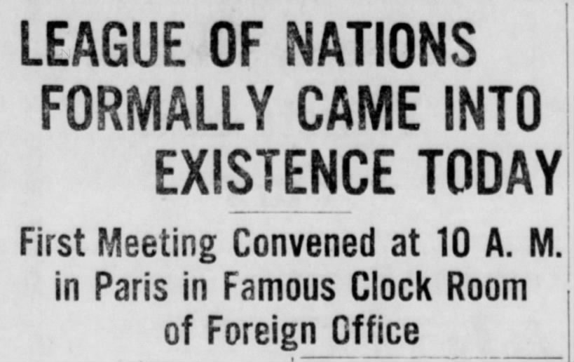 First Meeting of the League of Nations Held in Paris