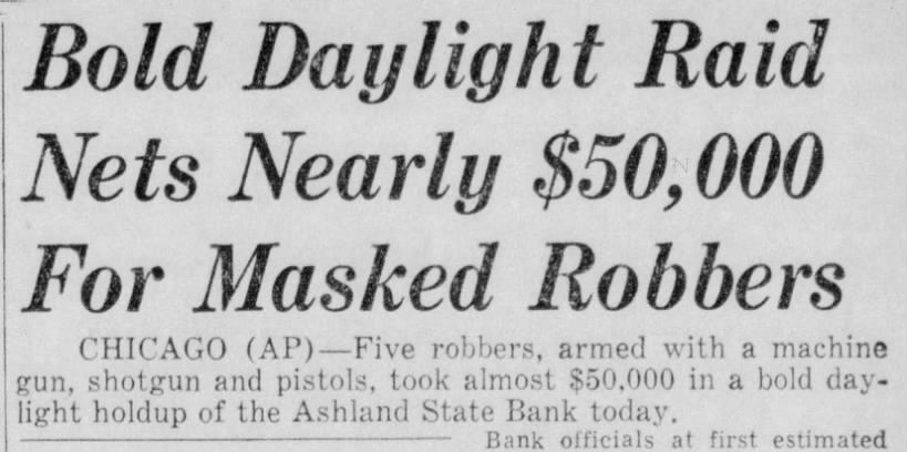Masked Bandits Rob Chicago Bank
