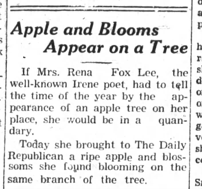 Rena Fox Lee  Belvidere Daily Republican (Belvidere, Illinois) 29 Sep 1941, Mon