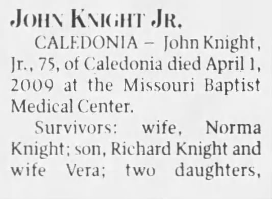 Obituary for John Ki Knight (Aged 75)