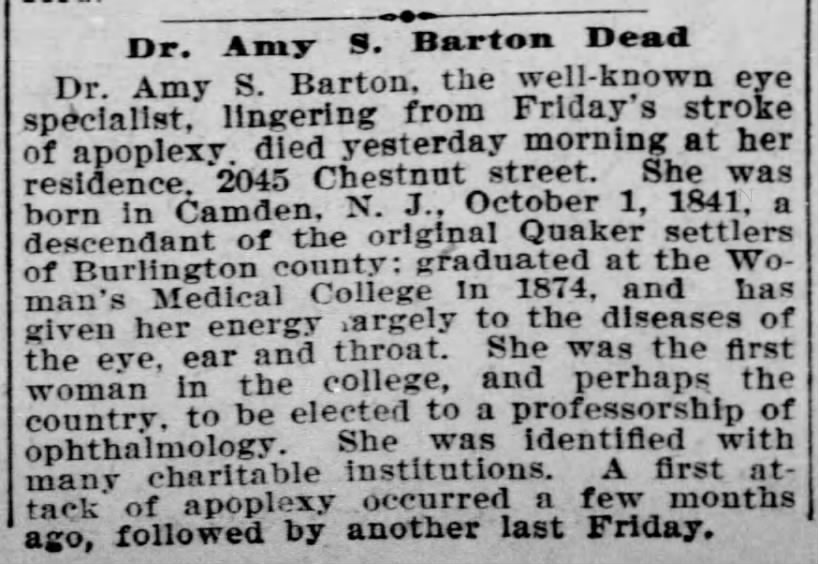 Dr. Amy S. Barton Dead