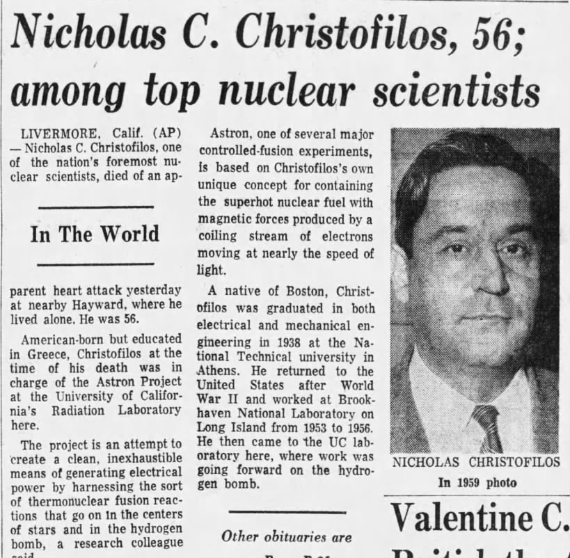 Obituary for Nicholas C. Christofilos