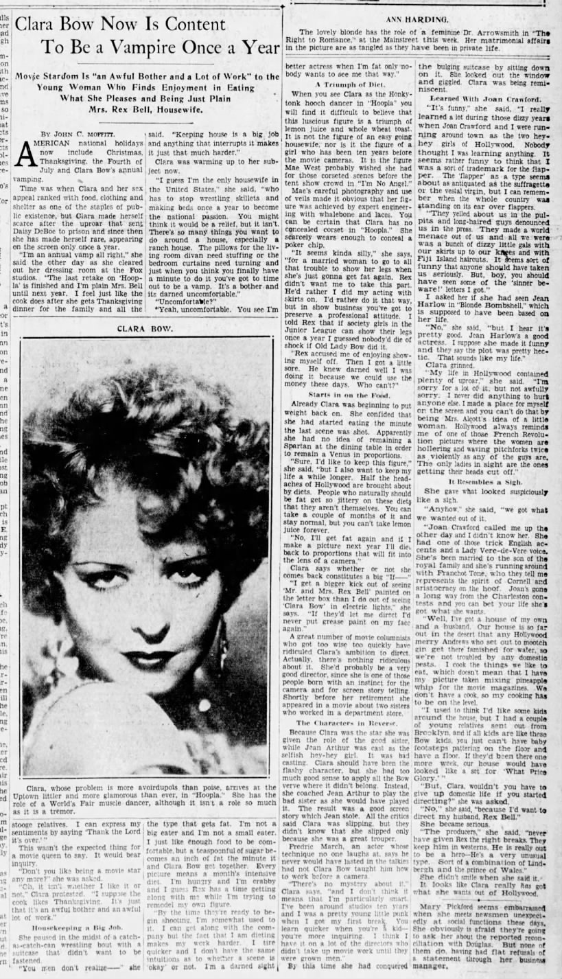 Clara Bow Now Is Content To Be a Vampire Once a Year