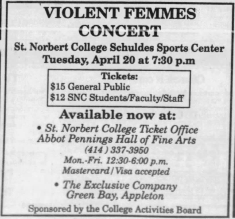 Violent Femmes at St. Norbert's [04-20-93]