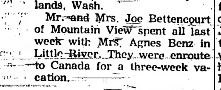 1966 - Mr and Mrs Joe Bettencourt take Canada vacation