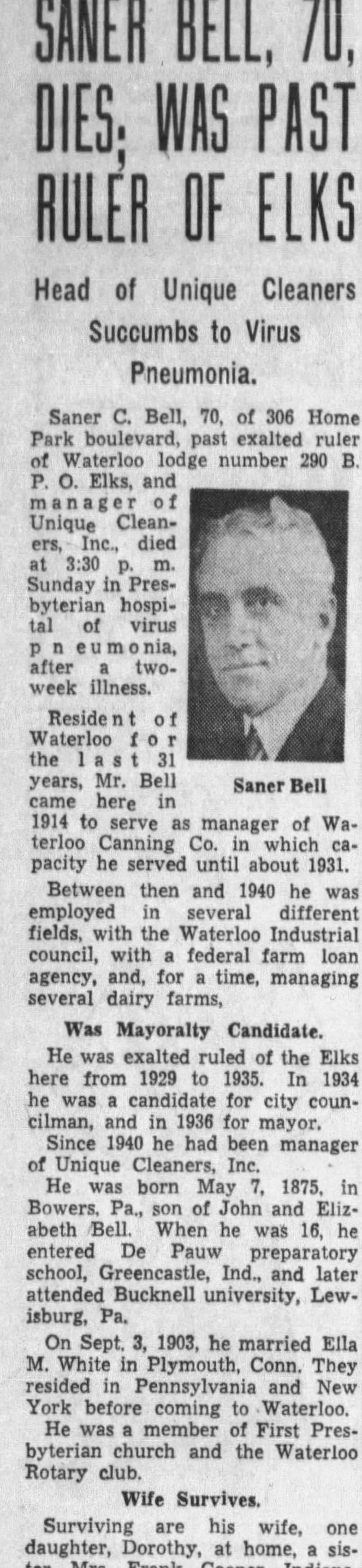 Obituary for Bell Saner SANER