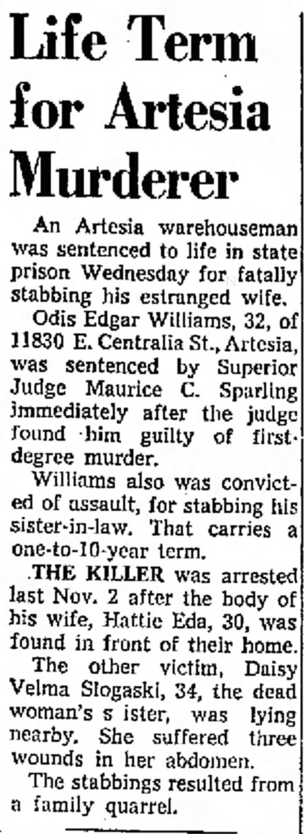Otis Edgar Williams Sentenced to Life Term for Murder of Wife