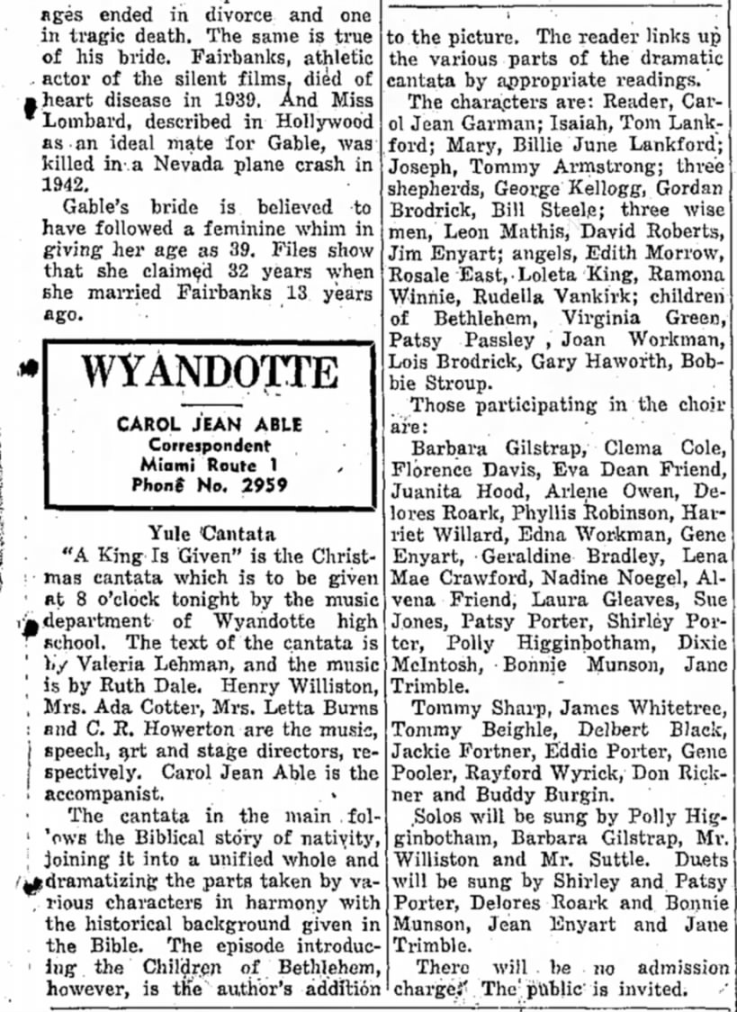 1948 Christmas cantata of Wyandotte high school A King is Given