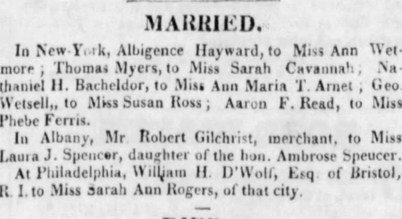 Marriage Announcements - Long Island Star (Brooklyn, NY) 25 Dec. 1823 - Thursday