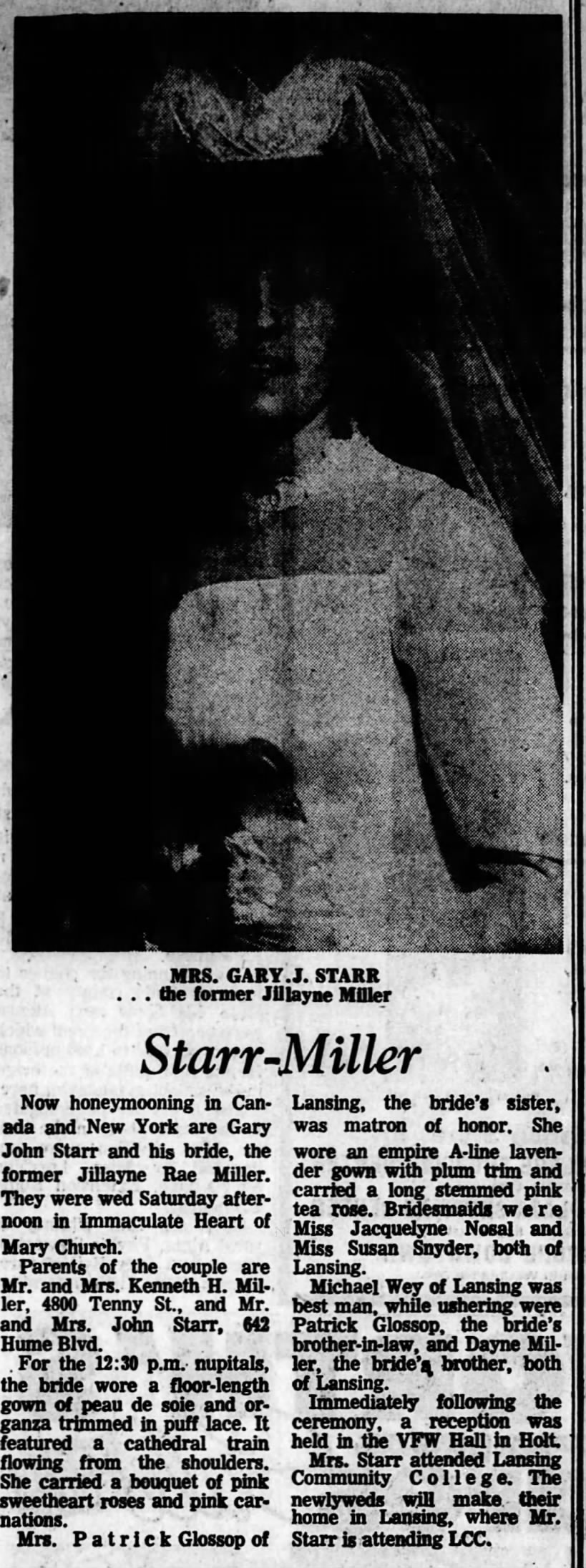 Jillayne Miller's marriage announcement to Gary Star.