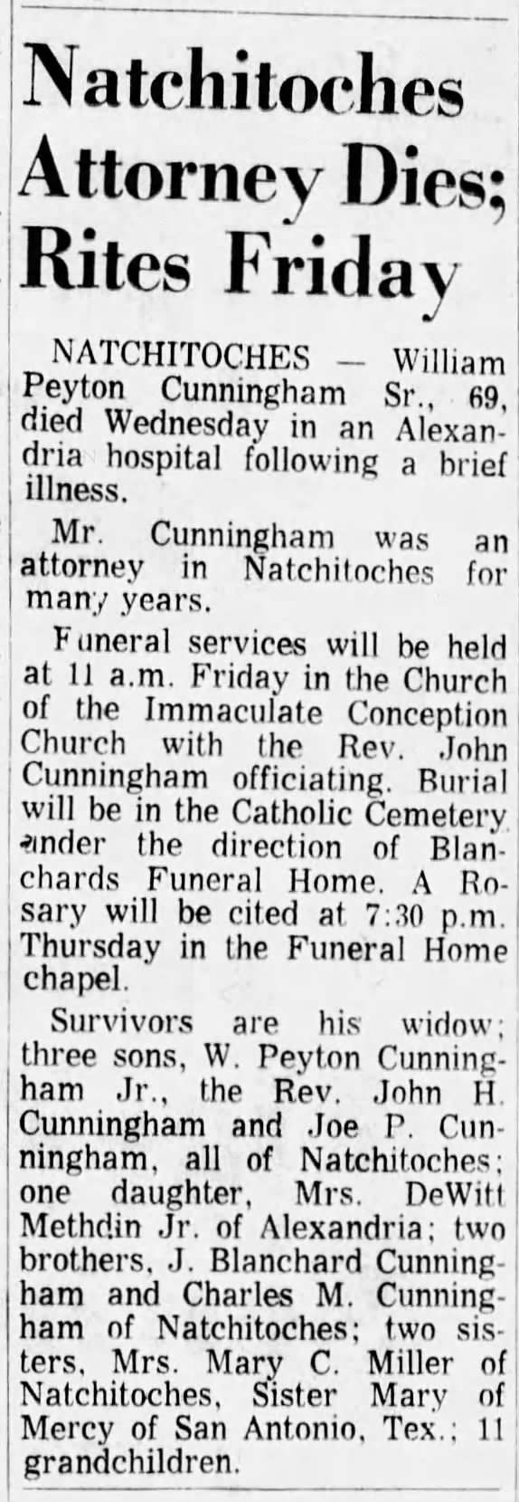 William Peyton Cunningham Obituary