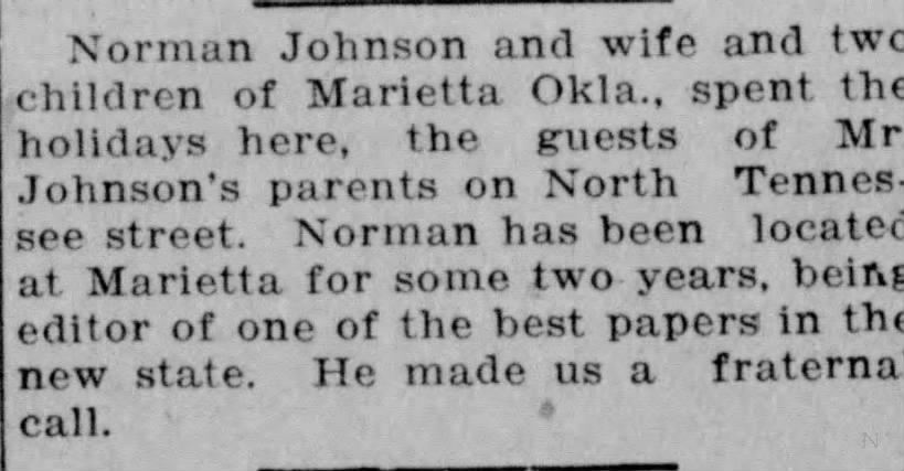 Norman Johnson and wife and two children of Marietta Okla. spent holidays in McKinney
