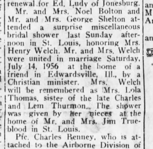 Mrs. Lola Thomas marries Henry Welch