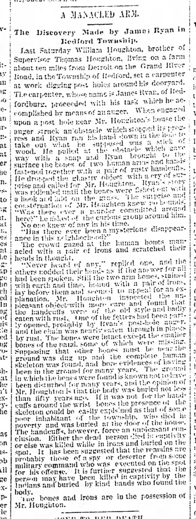 Detroit Free Press, 27 April 1889, Pg. 5 William Houghton noted