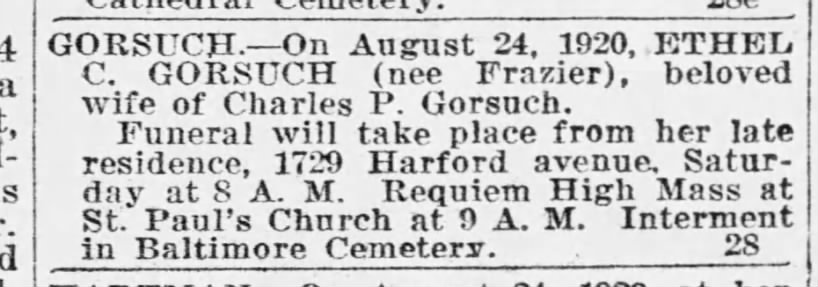 Gorsuch Ethel C Frazier obituary
