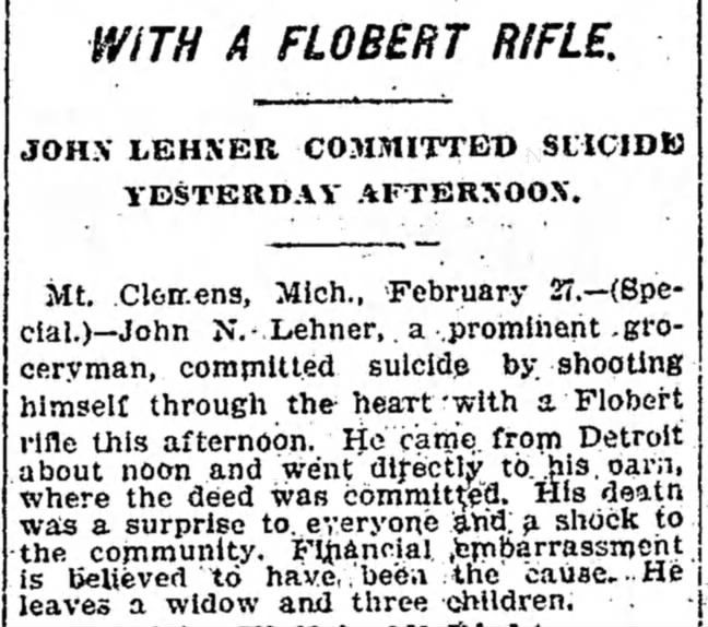 John M. Lehner Obituary, 28 Feb 1901.