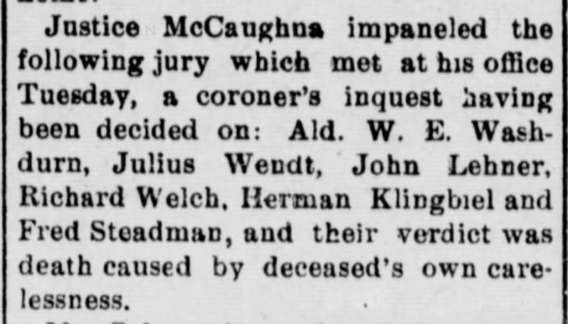 John m. Lehner Coroner inquest. 20 Dec 1901.