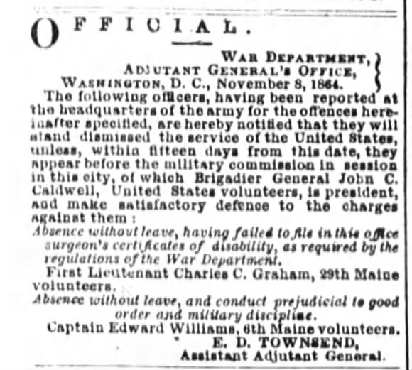 1864 - November - Officers from 8th ME still active