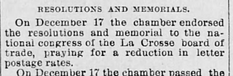 1892 Board Supported by Salt Lake Chamber to Reduce Letter Postage Rate