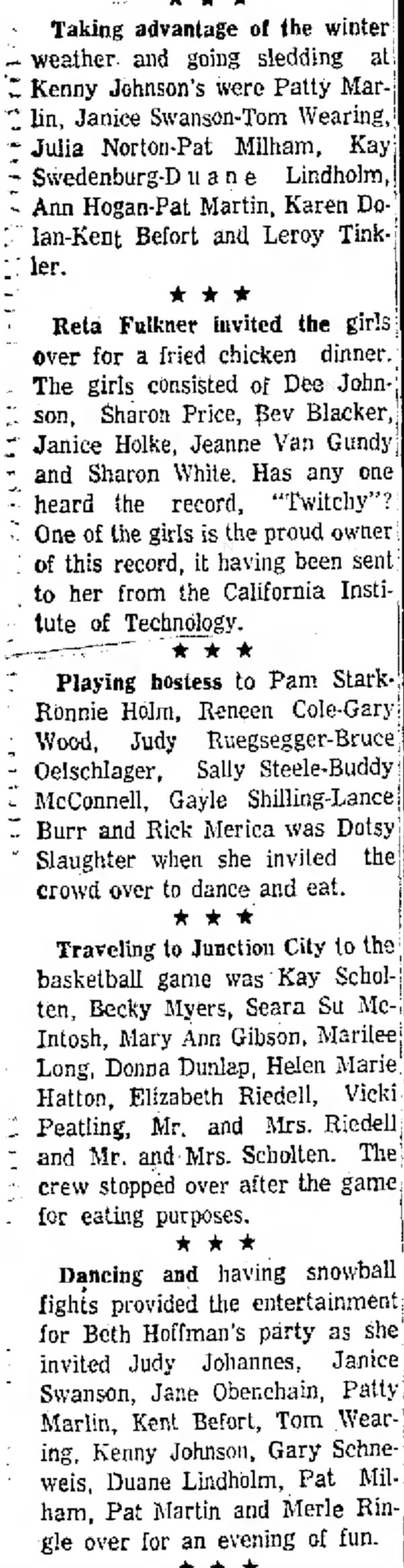 Teen Talk, The Salina Journal ( Salina Kansas) 5 Feb 1958