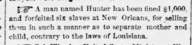 1856 Article about illegality of separating enslaved women and their children