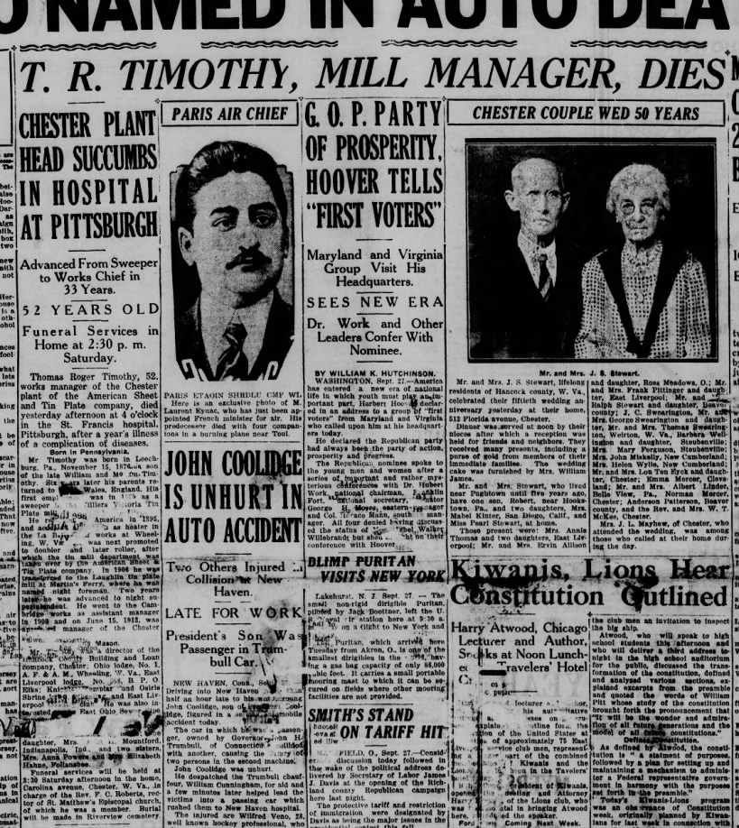 Obituary of T.R. Timothy (more details of his life in this one)