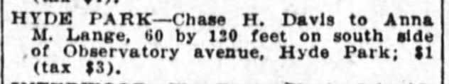 Chase H. Davis property sale May 1923