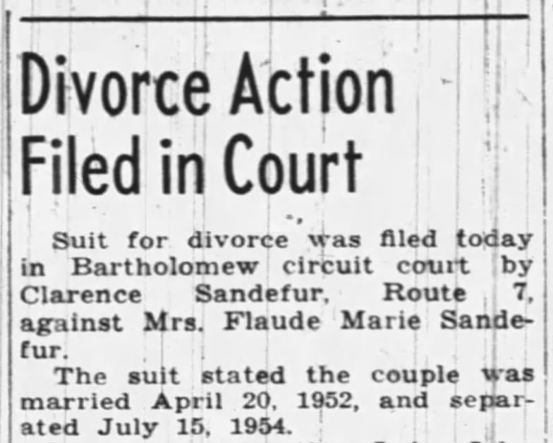 Divorce filed Clarence Sandefur - Flaude Marie Stephens Warner Sandefur