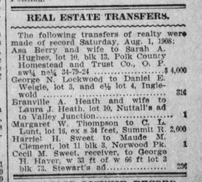 2 Aug 1908 Real Estate