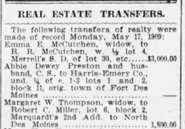 18 May 1909 Real Estate