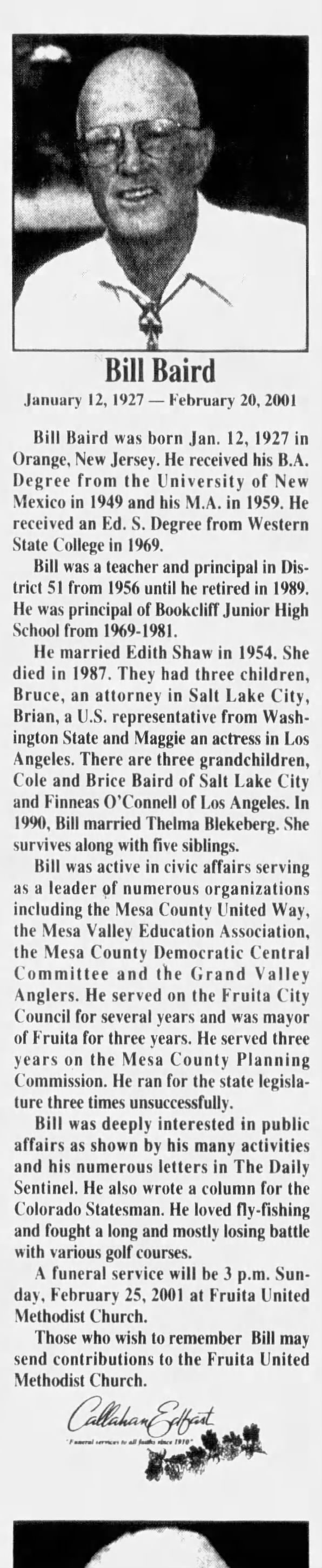 Obituary for Bill Baird, 1927-2001