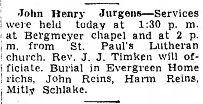 John Henry Jurgens Funeral