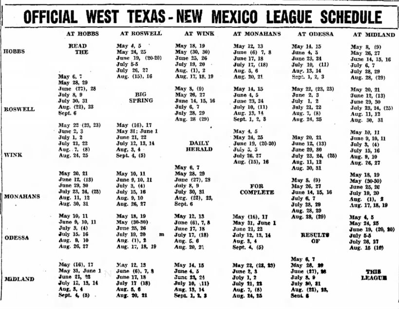 1937 West Texas-New Mexico League schedule