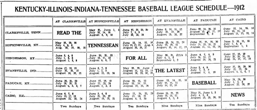 1912 Kitty League schedule