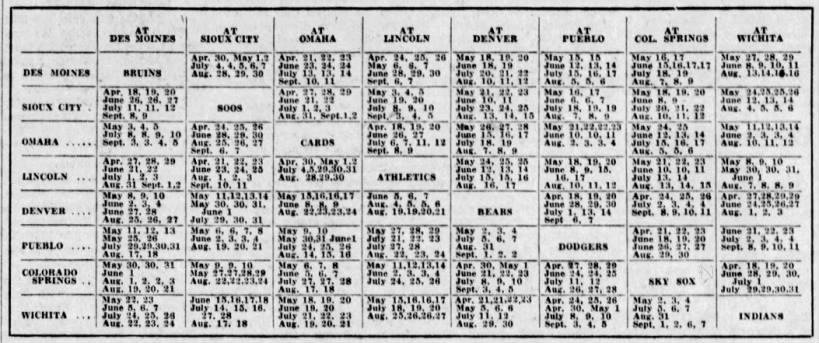 1951 Western League schedule